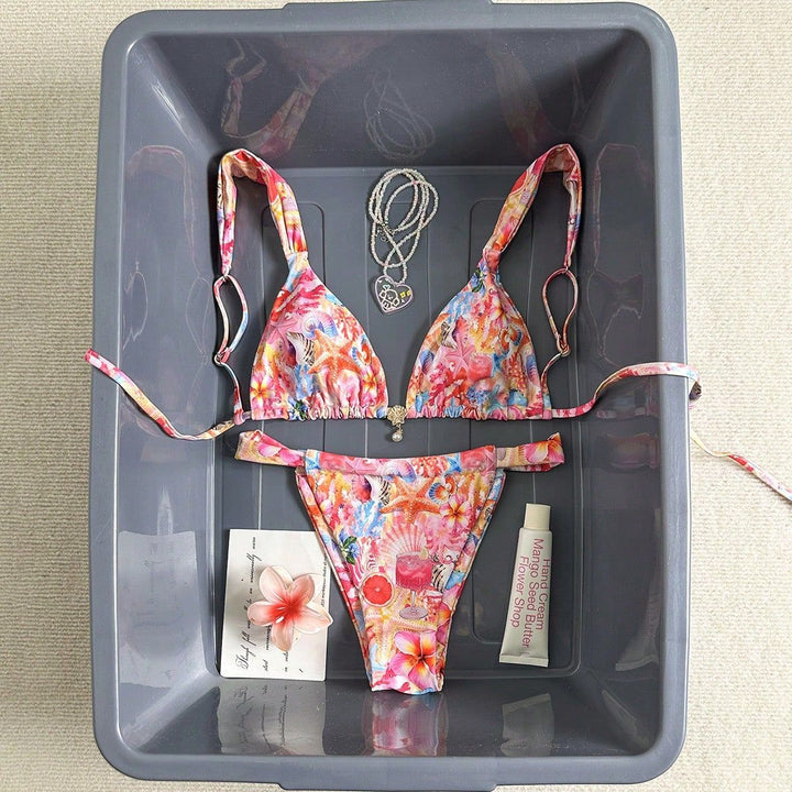 Women's Floral Design Triangle Bikini with Adjustable Straps Mune Fashion