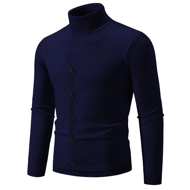 Men's Fine Turtleneck Sweater with Decorative Button Placket and Slim Silhouette Mune Fashion