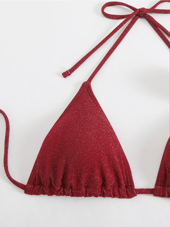 Women's Glittering Triangle Bikini with Elegant Wrap Skirt Mune Fashion