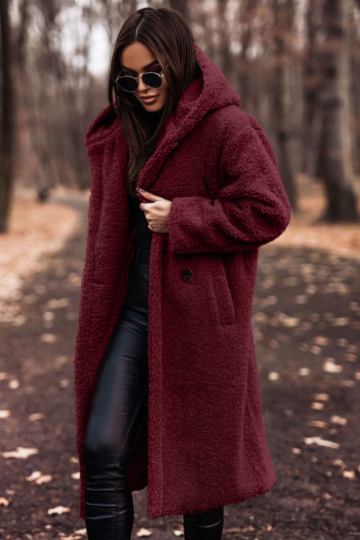 Women oversized teddy coat with hood and button closure Mune Fashion