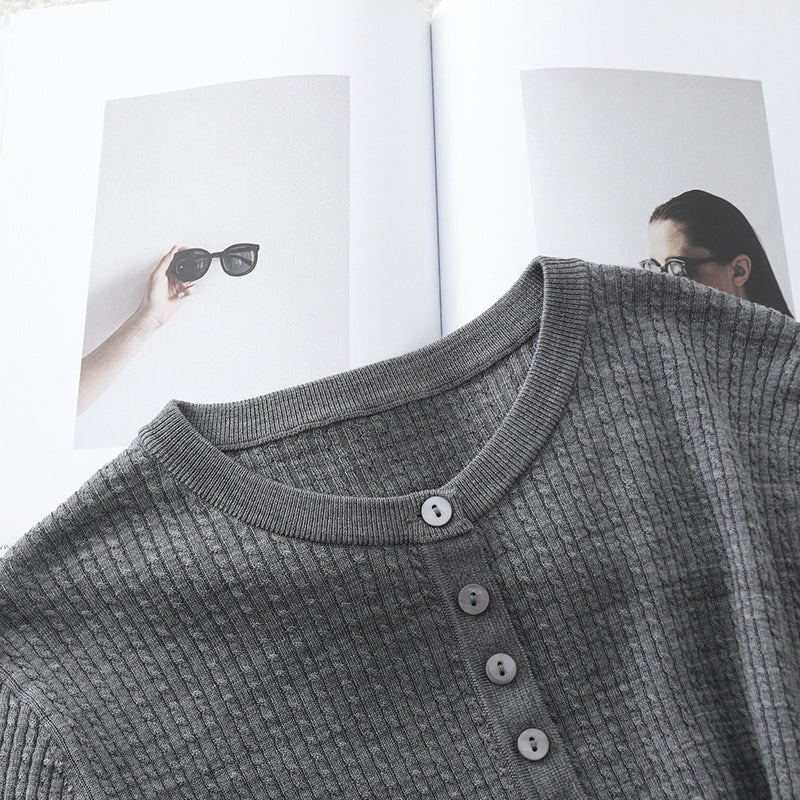 Women's Ribbed Henley Fine Knit Sweater with Slim Silhouette Mune Fashion