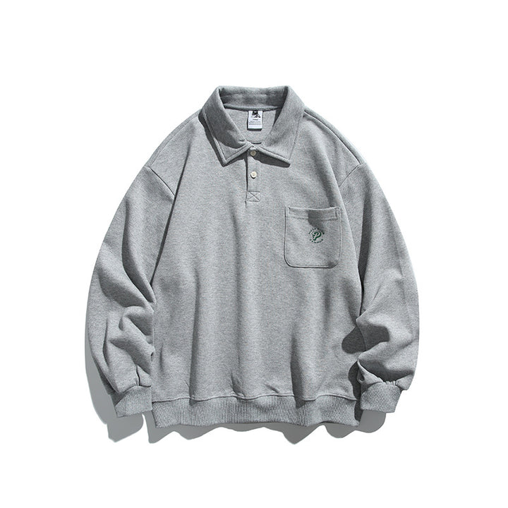 Unisex Oversize Polo Shirt Sweatshirt with Chest Pocket and Ribbed Hem Mune Fashion