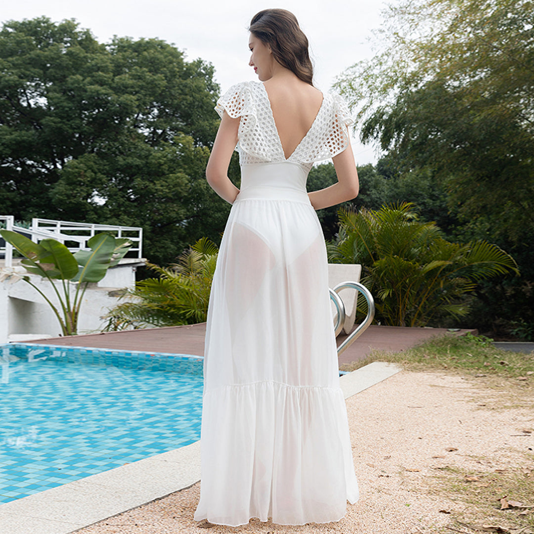 Women's bikini set with playful ruffles and long, airy beach robe Mune Fashion