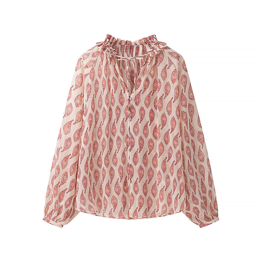 Women's chiffon blouse with ruffle collar and paisley print Mune Fashion