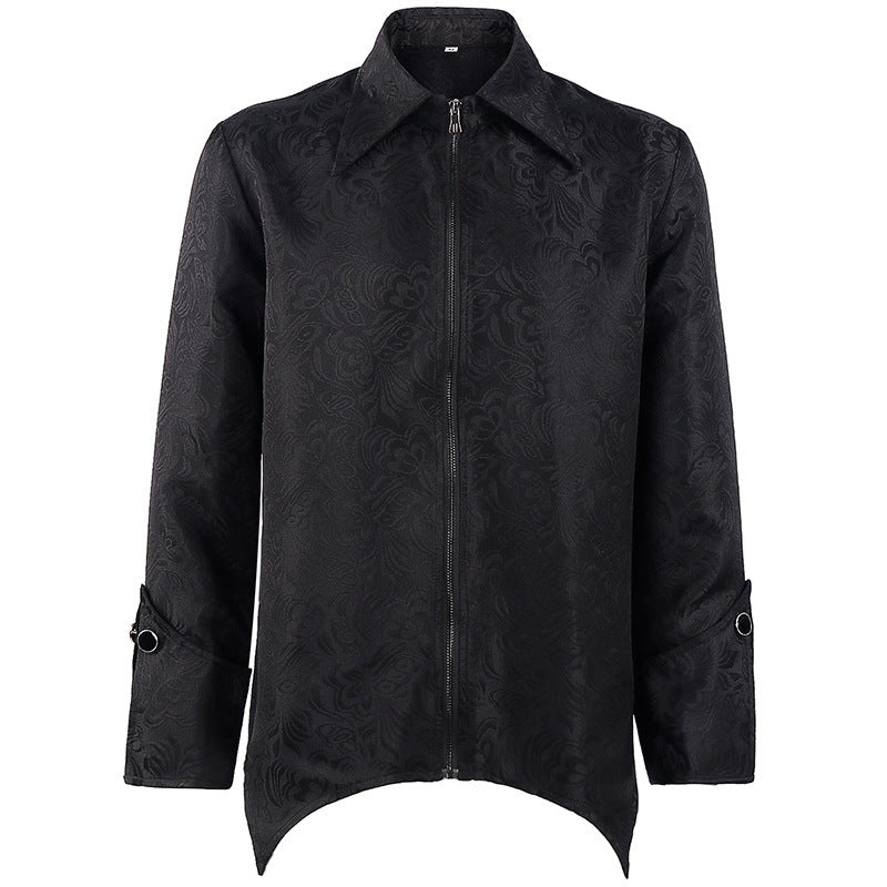 Men's long coat with double-layer shoulder cape, concealed zipper inner lining, and adjustable cuffs