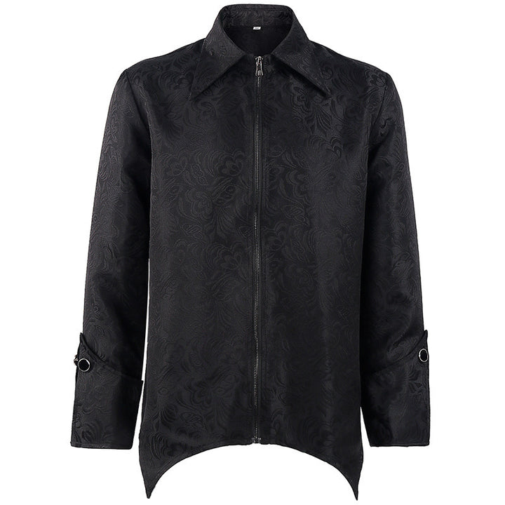Men's long coat with double-layer shoulder cape, concealed zipper inner lining, and adjustable cuffs