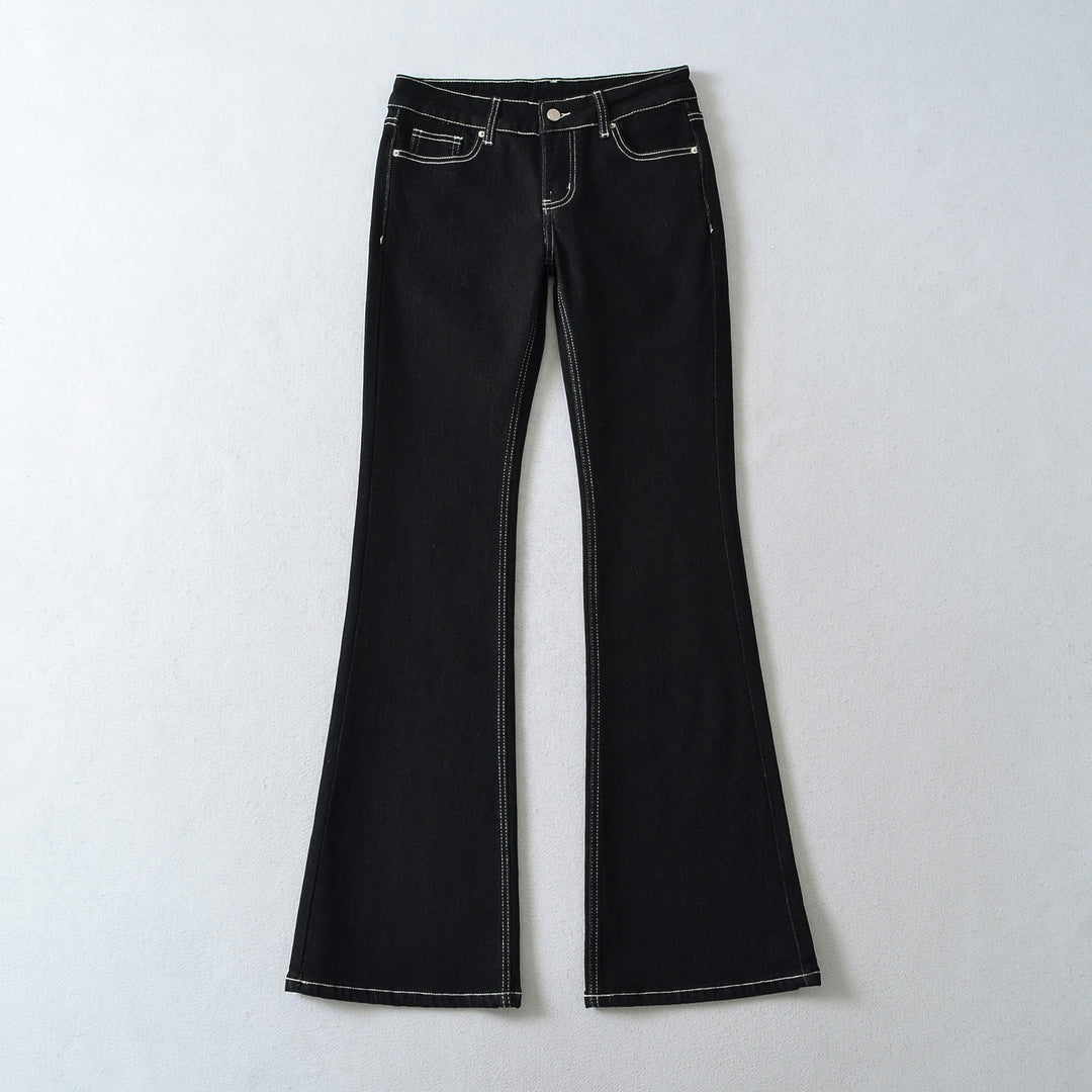 Women Flared Jeans with decorative center seam and contrast stitching Mune Fashion