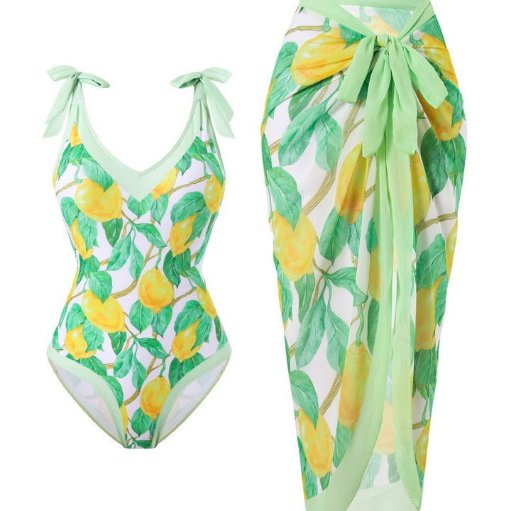 Women's swimsuit with floral design and transparent wrap skirt Mune Fashion