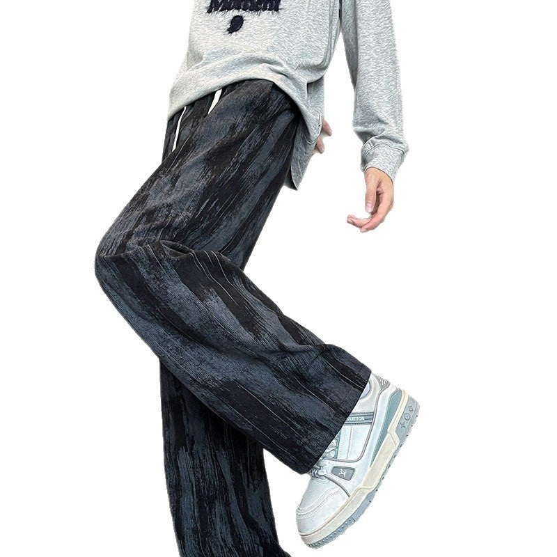 Men's Wide-Cut Lounge Pants with Marble Print Made of Textured Jersey Mune Fashion