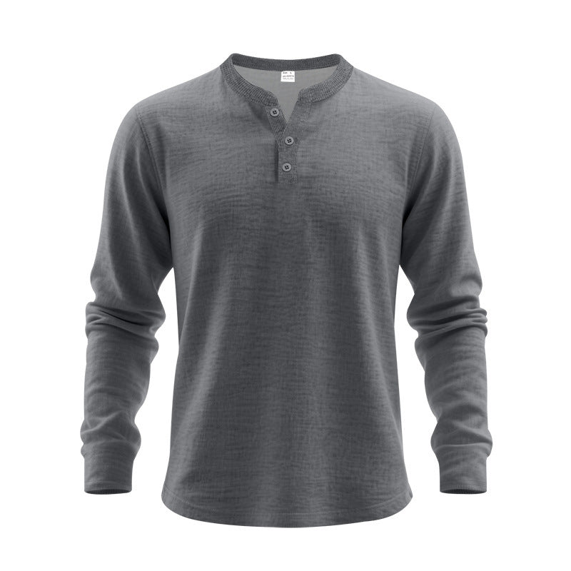 Men's Nano Structured Henley Long Sleeve Shirt with Thermal Waffle Texture, Ribbed Stand Collar and Body Friendly Cut Mune Fashion