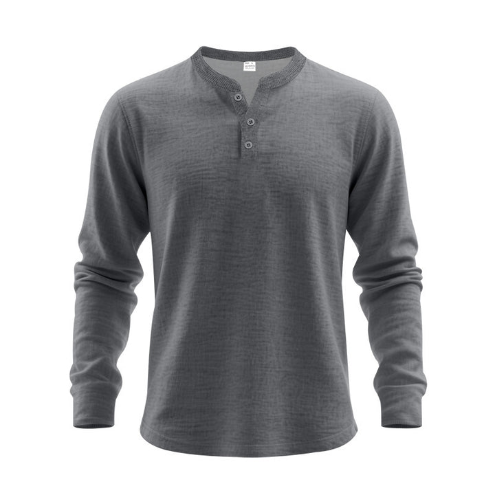 Men's Nano Structured Henley Long Sleeve Shirt with Thermal Waffle Texture, Ribbed Stand Collar and Body Friendly Cut Mune Fashion