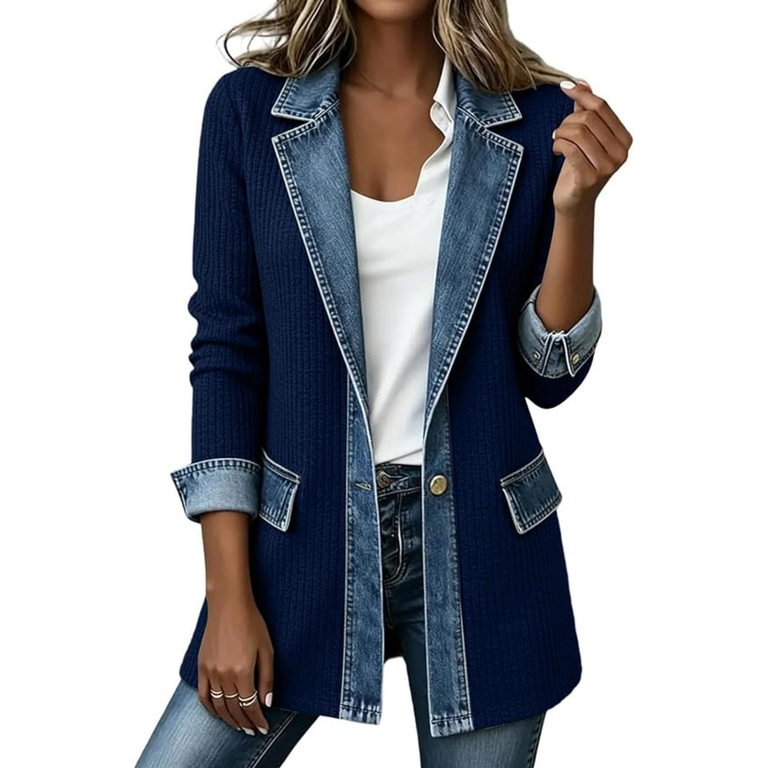 Women's knitted blazer with denim trim and tailored cut Mune Fashion