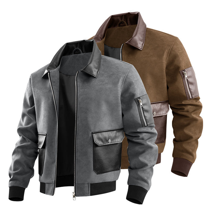 Men's stylish faux leather bomber jacket with numerous pockets Mune Fashion