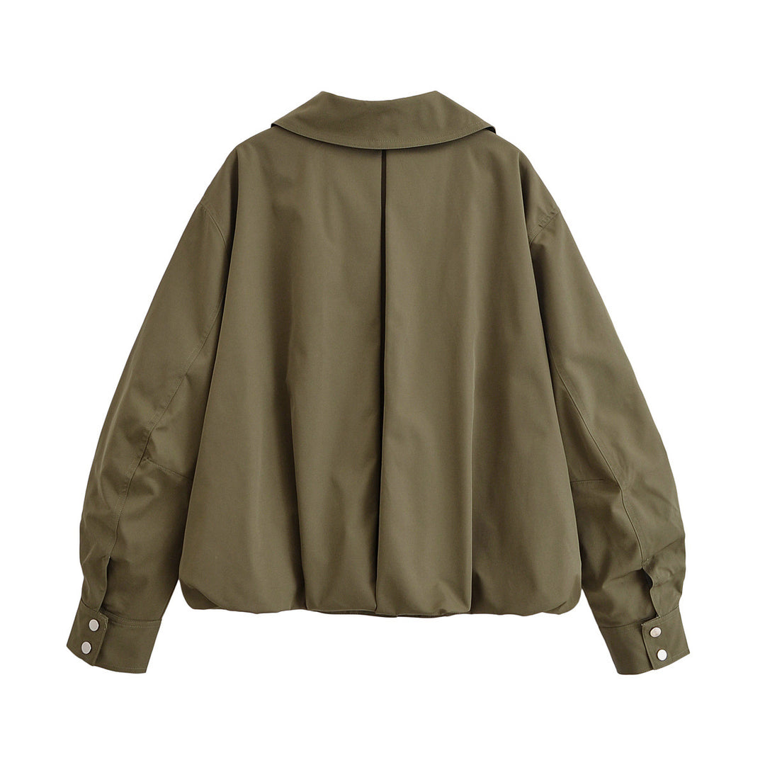 Women Oversize Bomber Jacket with Waist Belt and Stand-up Collar Mune Fashion