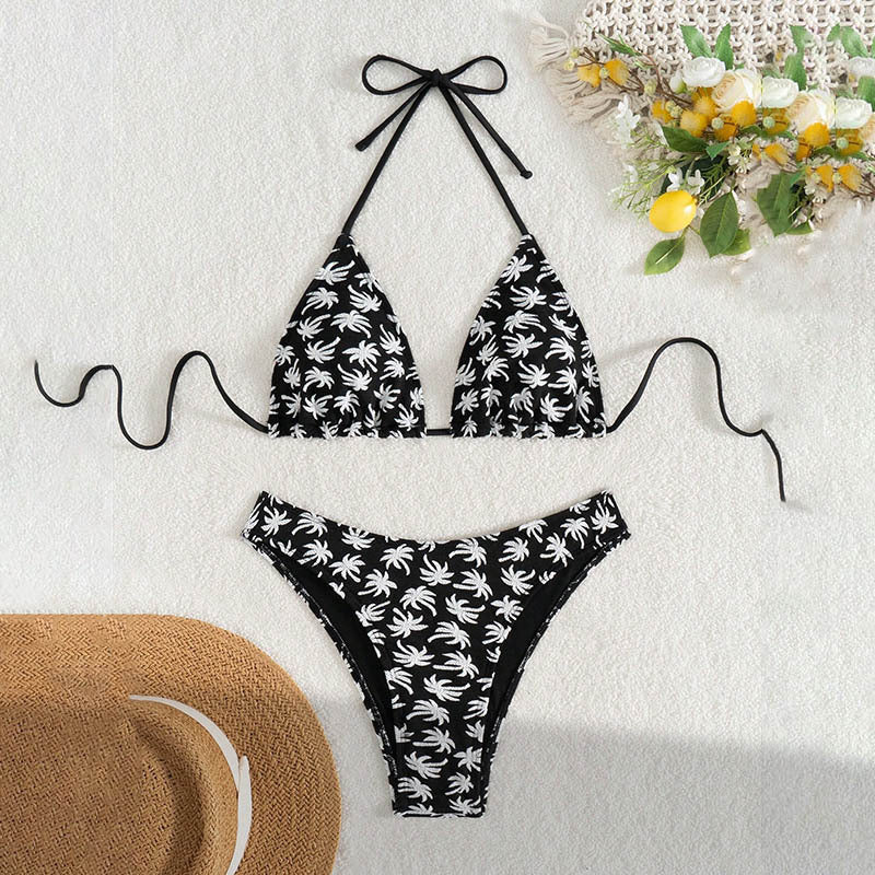 Women's Triangle Bikini with Creative Leaf Pattern Mune Fashion