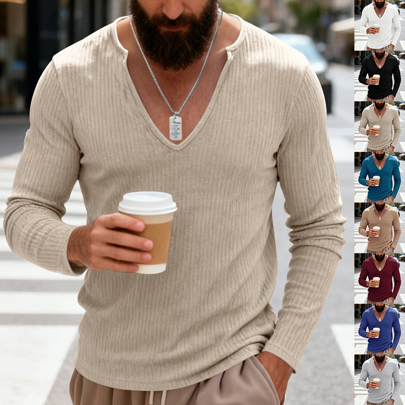 Men's ribbed V-neck long sleeve shirt made of lightweight cotton blend Mune Fashion
