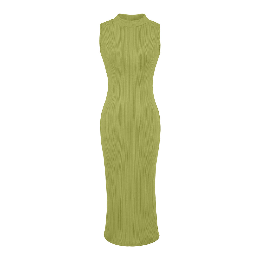 Women’s midi dress in rib knit, sleeveless slim-fit with stand-up collar Mune Fashion