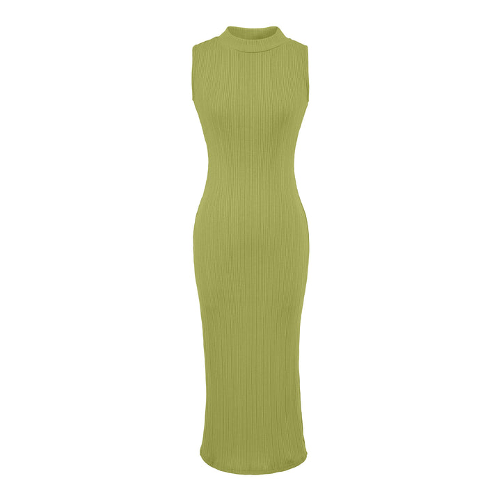 Women’s midi dress in rib knit, sleeveless slim-fit with stand-up collar Mune Fashion