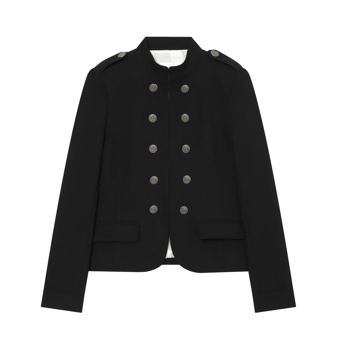 Women's fitted military blazer with stand-up collar and double-breasted decorative button placket Mune Fashion