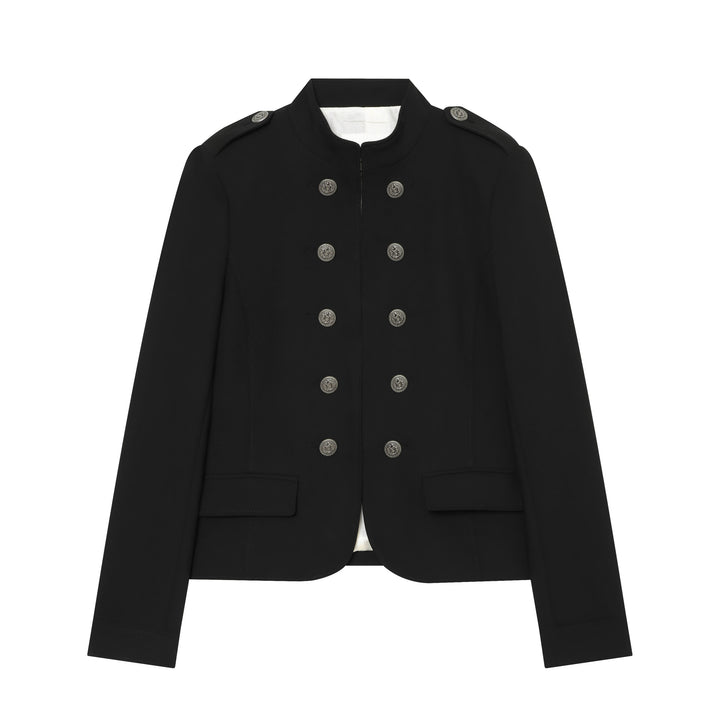 Women's fitted military blazer with stand-up collar and double-breasted decorative button placket Mune Fashion