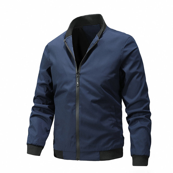 Men's Lightweight Windproof Bomber Jacket with Stand Collar and Ribbed Cuffs Mune Fashion