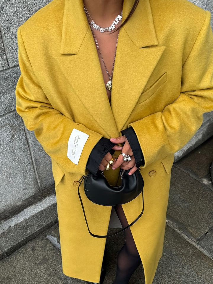 Ladies Oversized Wool Coat with Lapel Collar and Flap Pockets Mune Fashion