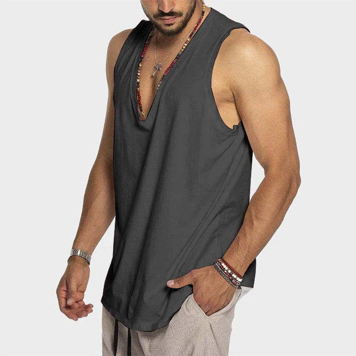 Men's deeply cut sleeveless top with V-neck and relaxed flowing fit Mune Fashion