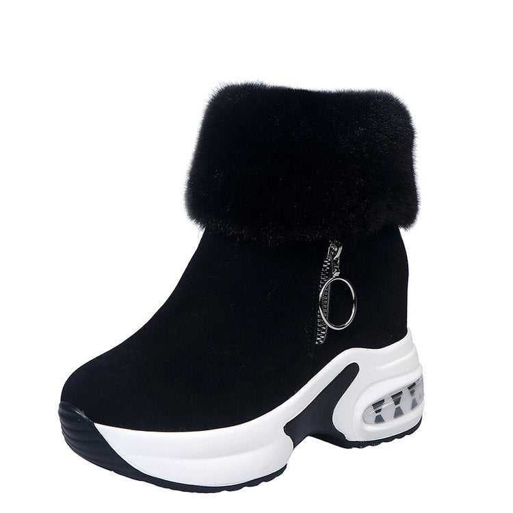 Women's wedge sneaker ankle boots with teddy collar and zipper Mune Fashion