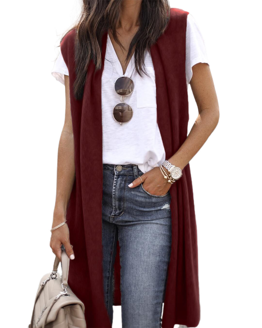 Women’s knit vest in a casual oversized design with open fronts and short sleeve length Mune Fashion