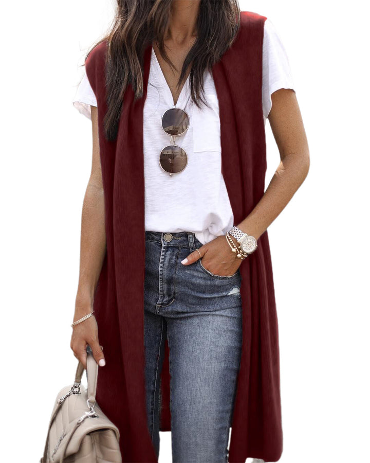 Women’s knit vest in a casual oversized design with open fronts and short sleeve length Mune Fashion