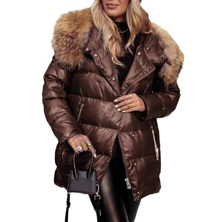 Women’s Winter Down Jacket with Removable Hood and Luxurious Fur Collar Mune