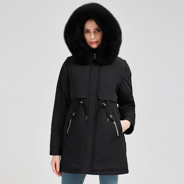 Women's tailored functional parka with asymmetrical front flap, adjustable drawstring, and wind-resistant stand-up collar Mune Fashion
