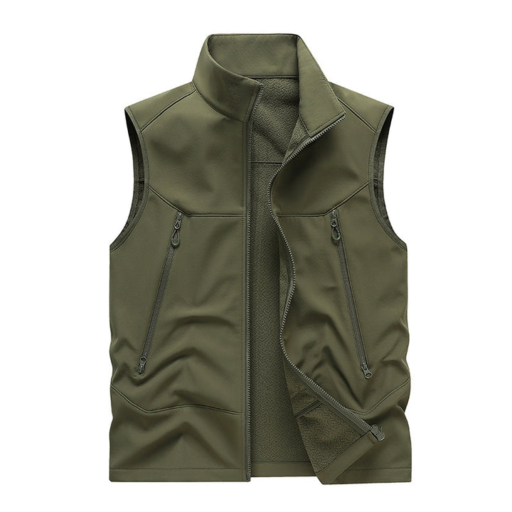 Men's Water-Repellent Softshell Vest with Stand-Up Collar, Zipper Pockets & Breathable Lining Mune Fashion