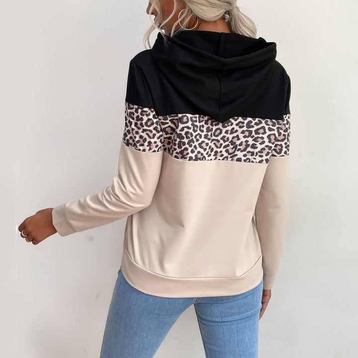 Women's hooded sweatshirt with leopard print trim and kangaroo pocket Mune Fashion