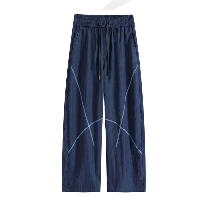 Men's Loose Functional Nylon Pants with Drawstring Waist, Reflective Seam Details & Casual Baggy Silhouette Mune Fashion