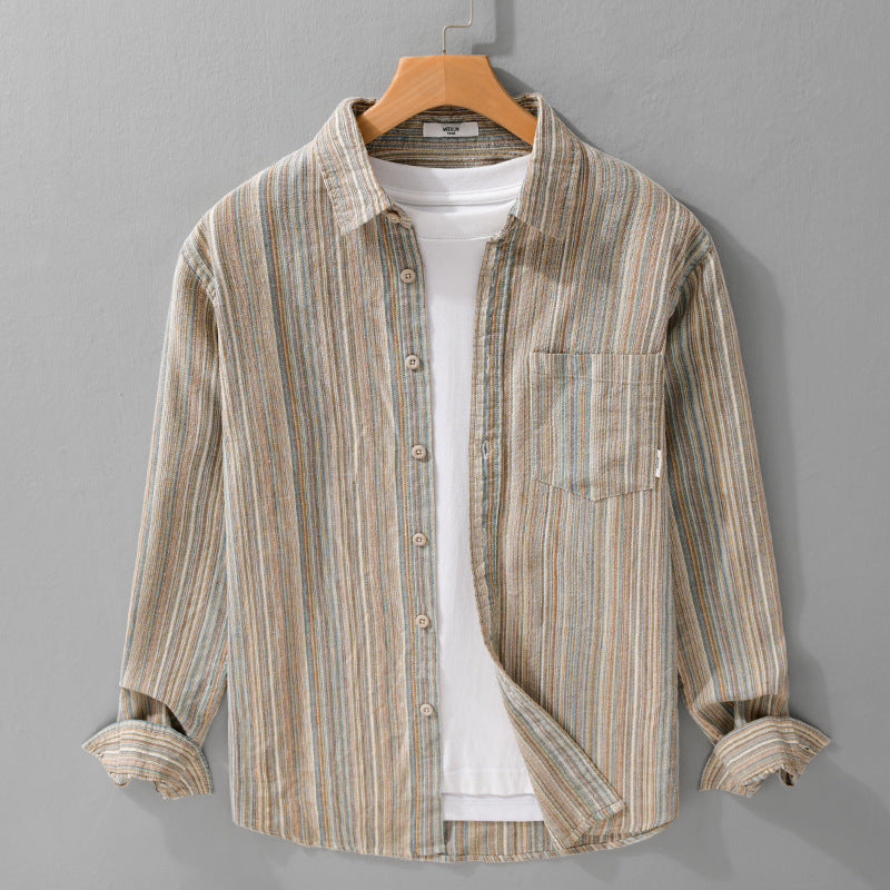 Men's Striped Linen-Cotton Shirt in Relaxed-Fit with Chest Pocket Mune Fashion