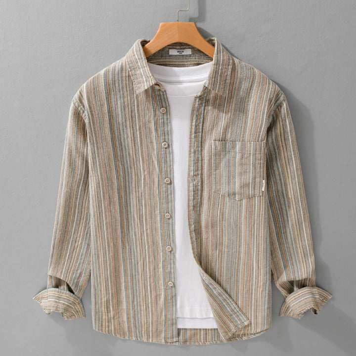 Men's Striped Linen-Cotton Shirt in Relaxed-Fit with Chest Pocket Mune Fashion