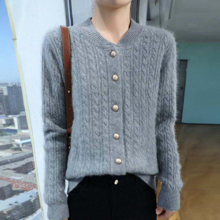 Women's Lightweight Cable Knit Cardigan in Mohair Look with Decorative Pearl Buttons Mune Fashion
