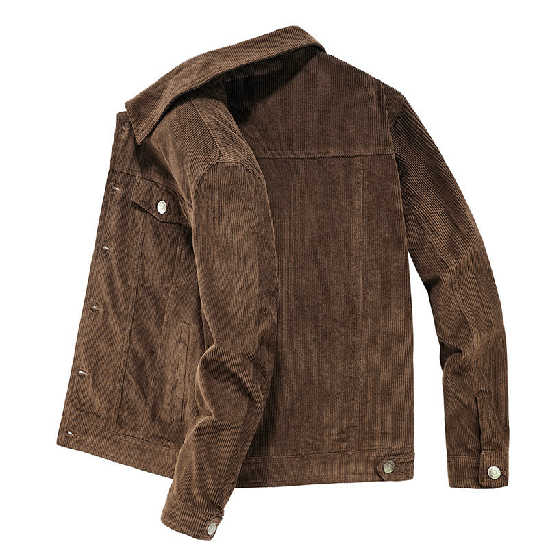Men's cord jacket in trucker style with fine cord structure and snap button closure Mune Fashion