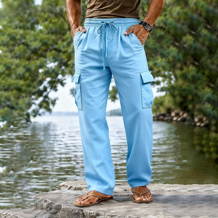 Men's lightweight cargo casual pants with elastic drawstring waistband and straight leg Mune Fashion