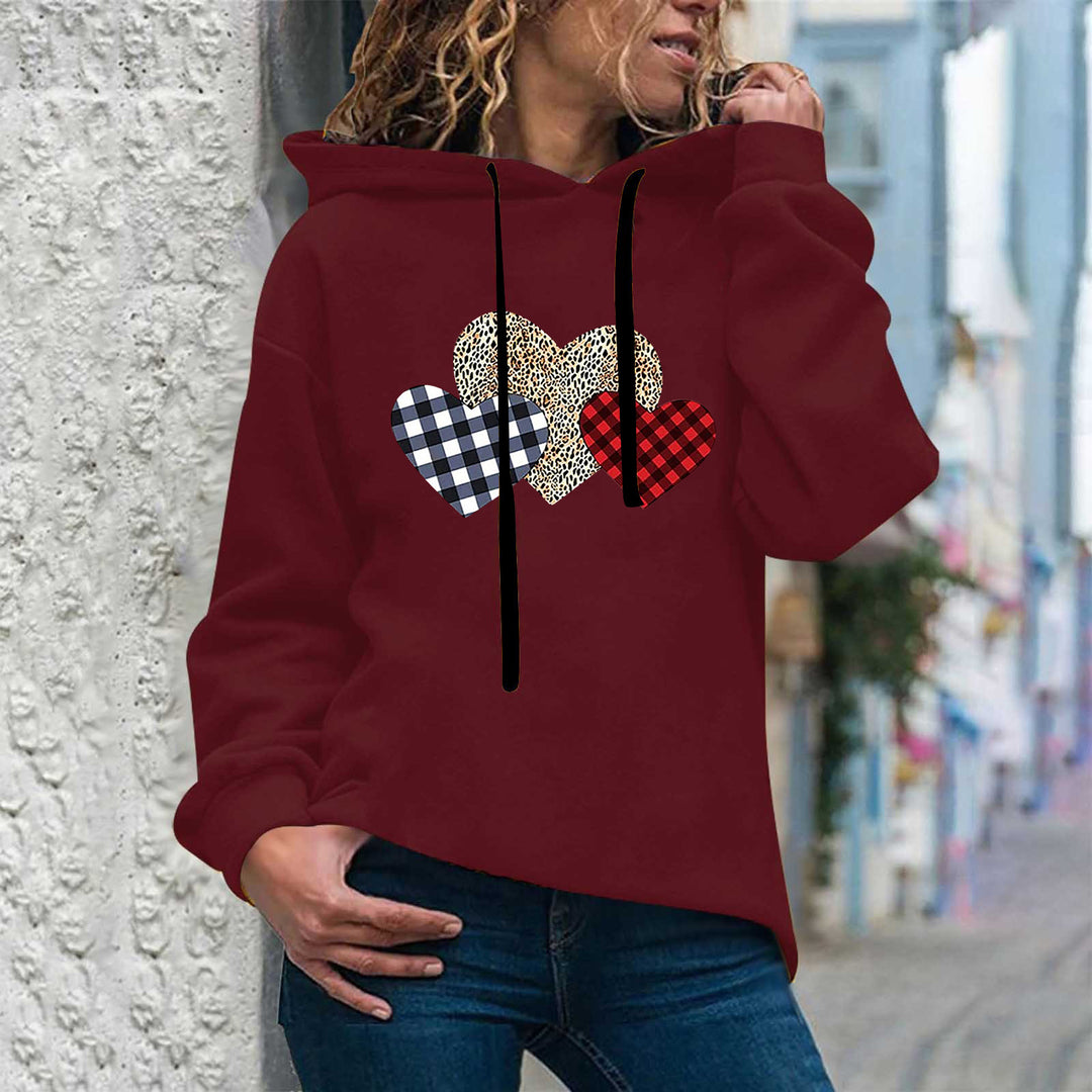 Women's casual oversized hoodie with heart and paw print, drawstring and ribbed cuffs Mune Fashion