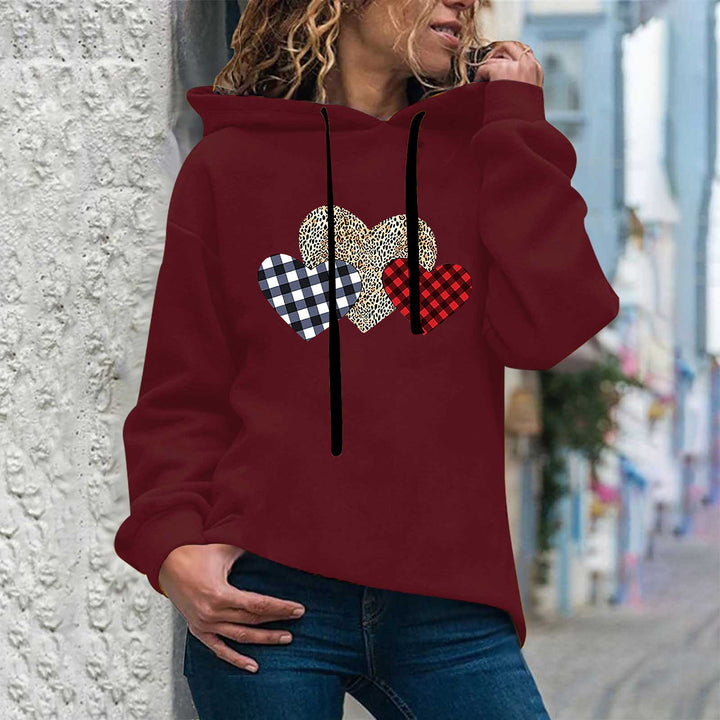 Women's casual oversized hoodie with heart and paw print, drawstring and ribbed cuffs Mune Fashion