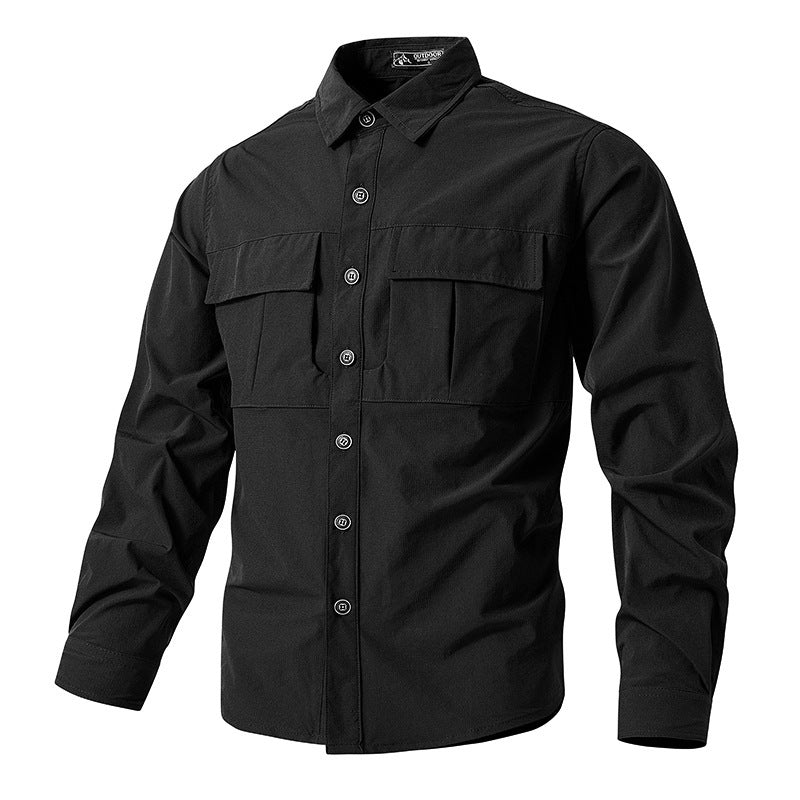 Men's Light Shirt Jacket in Utility Style with Patch Chest Pockets and Button Placket Mune Fashion
