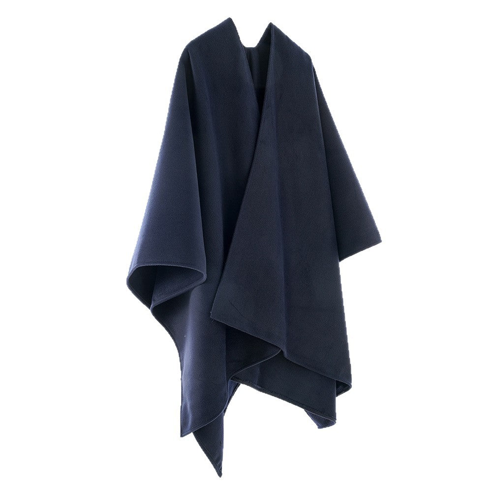 Women Minimalist Wrap Cape made of Wool Blend with V-Neck and Asymmetrical Hem Mune Fashion