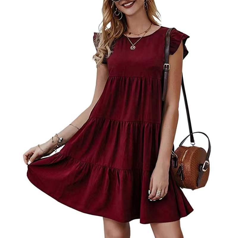 Women's tiered dress with ruffle sleeves and loose A-line cut Mune Fashion