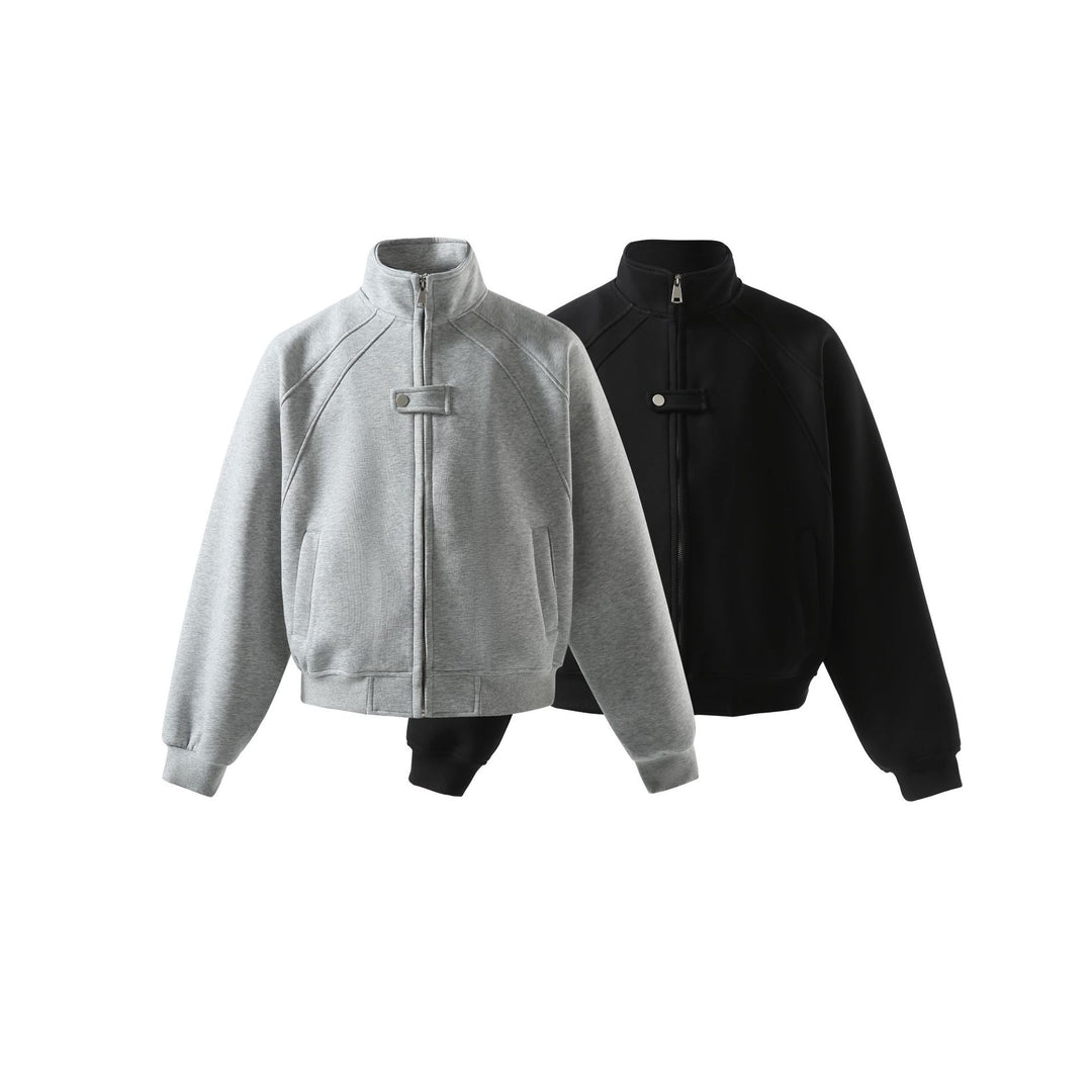Unisex Short Cut Sweat Jacket with High Stand-Up Collar and Snap Closure Mune Fashion