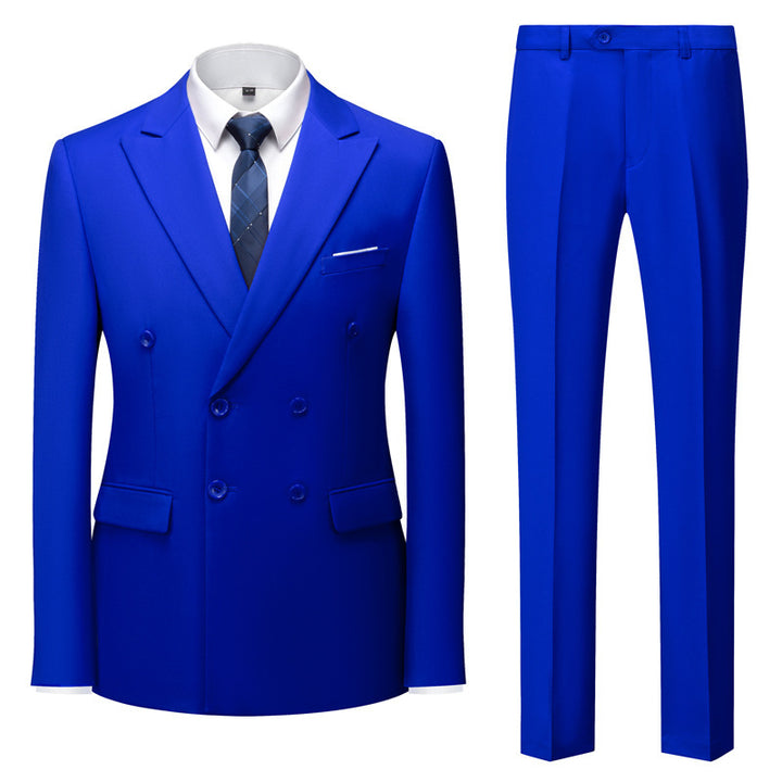 Men's tailored double-breasted blazer with peak lapel and slim fit suit trousers Mune Fashion