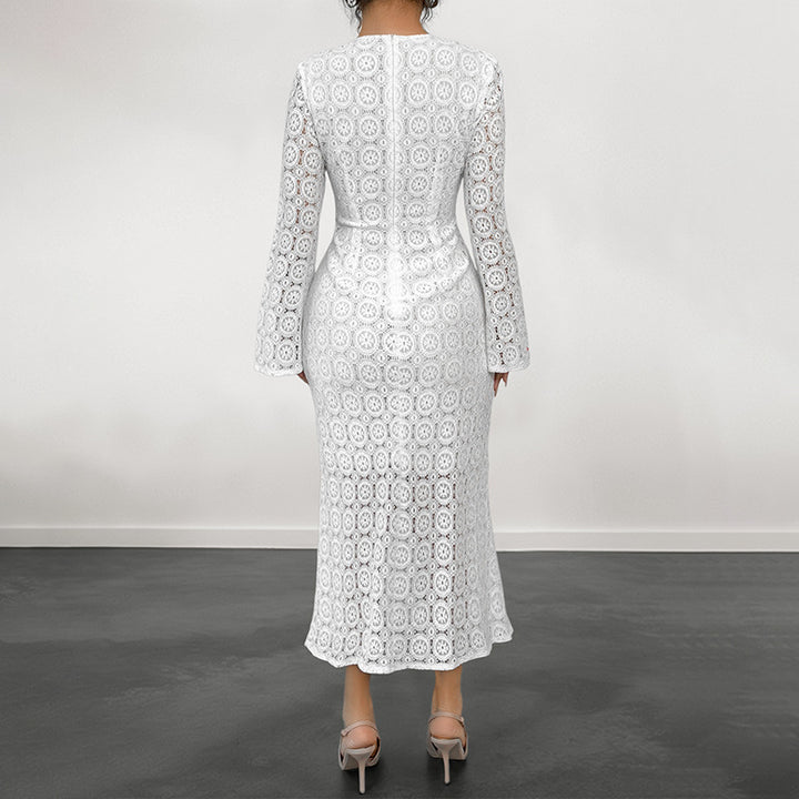 Women Elegant Lace Dress with Flared Sleeves Mune Fashion