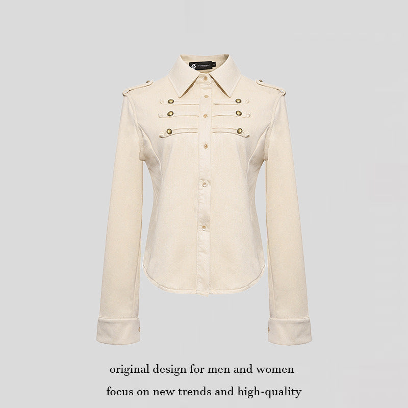 Ladies Military Velvet-Look Jacket with Epaulettes and Decorative Straps Mune Fashion