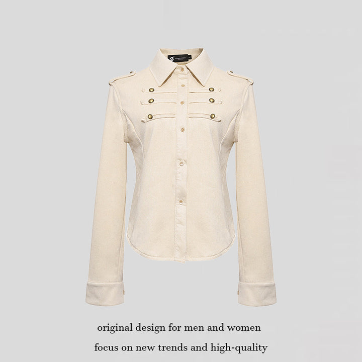 Ladies Military Velvet-Look Jacket with Epaulettes and Decorative Straps Mune Fashion